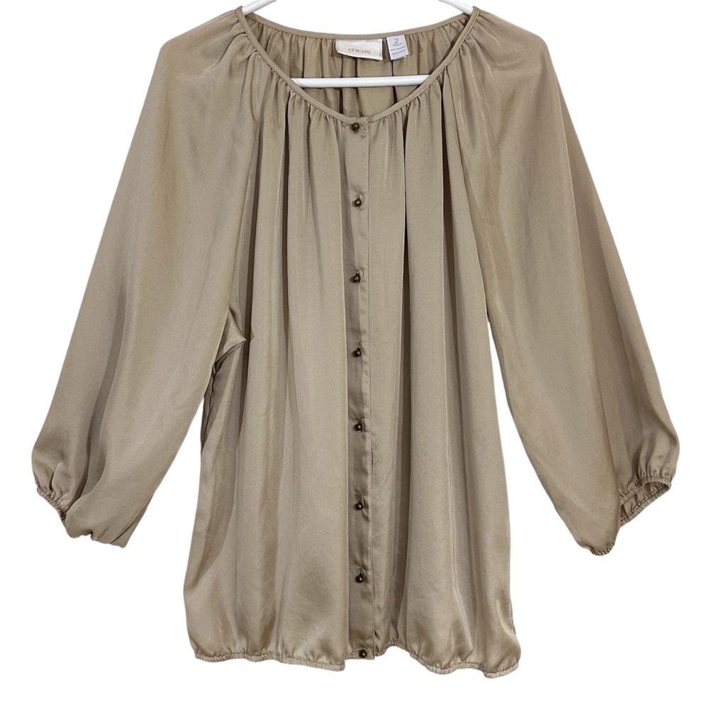 Chico’s Khaki Natalia Blouse - Picture 1 of 4